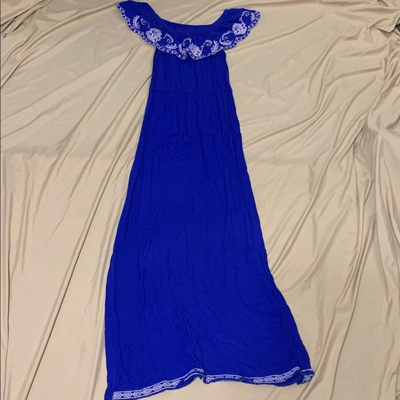Flying Tomato Blue Maxi Dress with White Embroidery - Picture 1 of 6